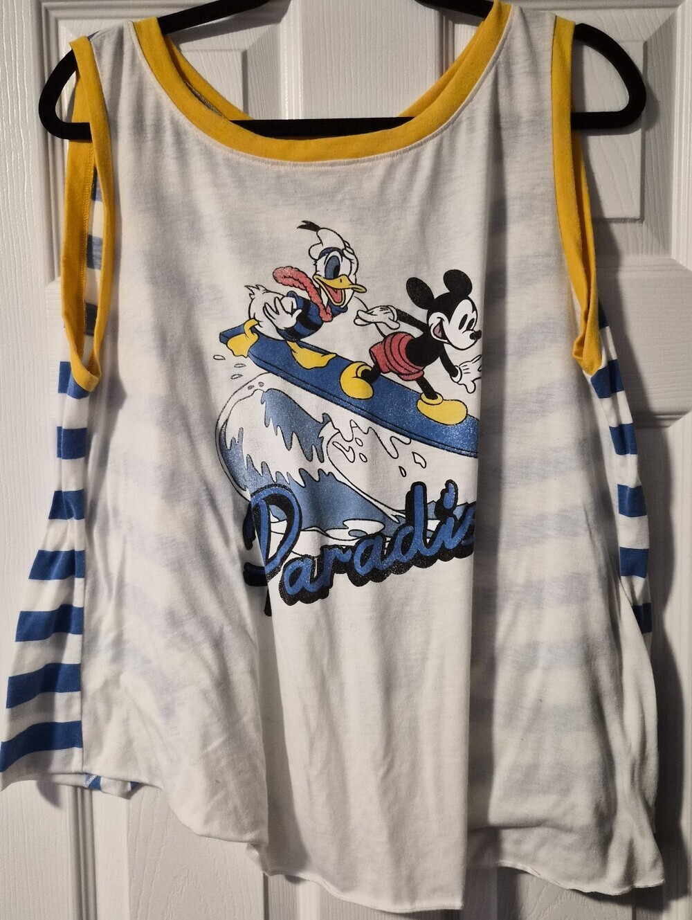 Disney Cruise Line Double 5 Mickey & Donald Paradise Surf Open Back Tank Top SzL